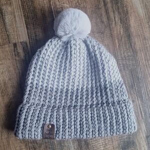 Handmade Knit 2-Tone Gray/Gray Sparkle Adult PomPom Beanie